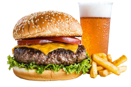 A hamburger with a slice of cheese