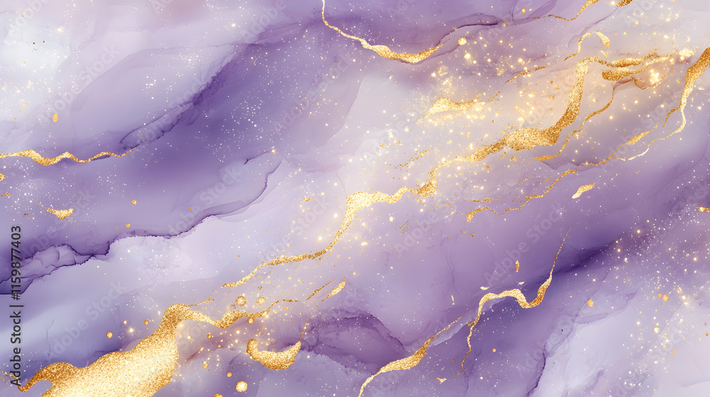 Poster abstract dreamy golden clouds blending into a muted lavender background with glowing nebula patterns