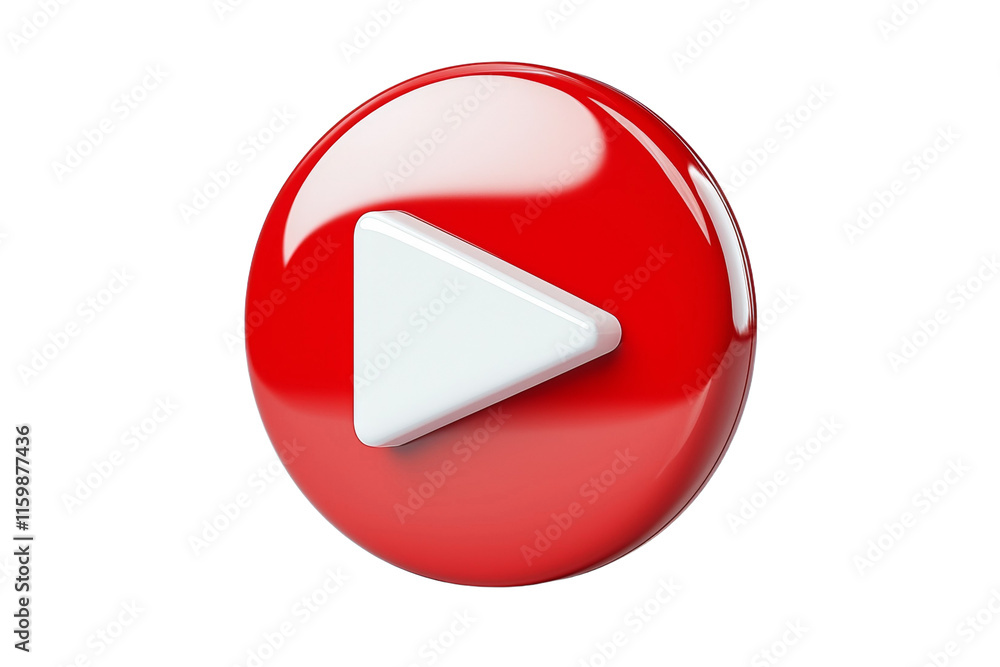 Poster a red and white button with a white triangle on it