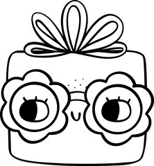 Groovy Present Gift Box Doodle Hand Drawn Outline