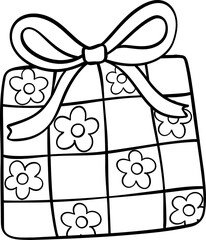 Groovy Retro Present Gift Box Doodle Outline