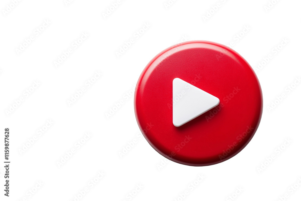 Poster a red button with a white arrow pointing to the right