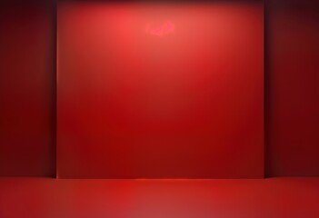 Empty red studio space suitable for product display. Minimalist setup. Clean, bright lighting creates modern backdrop for products. Red walls, floor provide solid background. Perfect for product