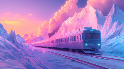 Tren infinito en un mundo helado. Glaciered. Illustration