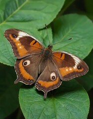 Obraz premium Brown Butterfly with Orange Accents Resting on Leaf