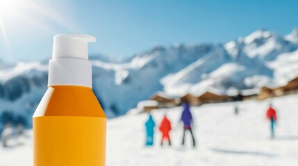 Mountains vacation, sunscreen, SPF-cream, SPF-protection, snow sun, mockup cream tube