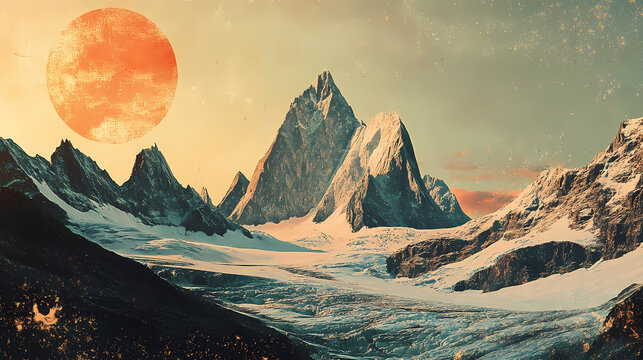 Vintage style photography of mount fitz roy and piedras blancas glacier in los glaciares national park, el chalten,. Glaciered. Illustration