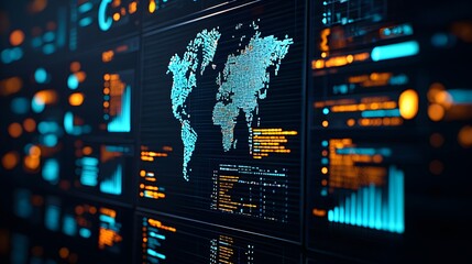Dynamic Data Metrics Visualized on Digital Screens in a Modern Office Environment for Analysis Key Performance Indicators Concept