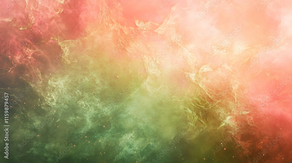 Aufkleber abstract ethereal green rays blending into a coral pink background with glowing nebula textures and 