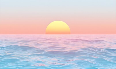 Obraz premium A tranquil scene featuring a rainbow wave, orange sun, soft blue sky, and calm sea