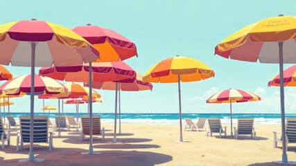 Beach Umbrellas - Bright Summer Scene - AI Art - Colorful Illustration