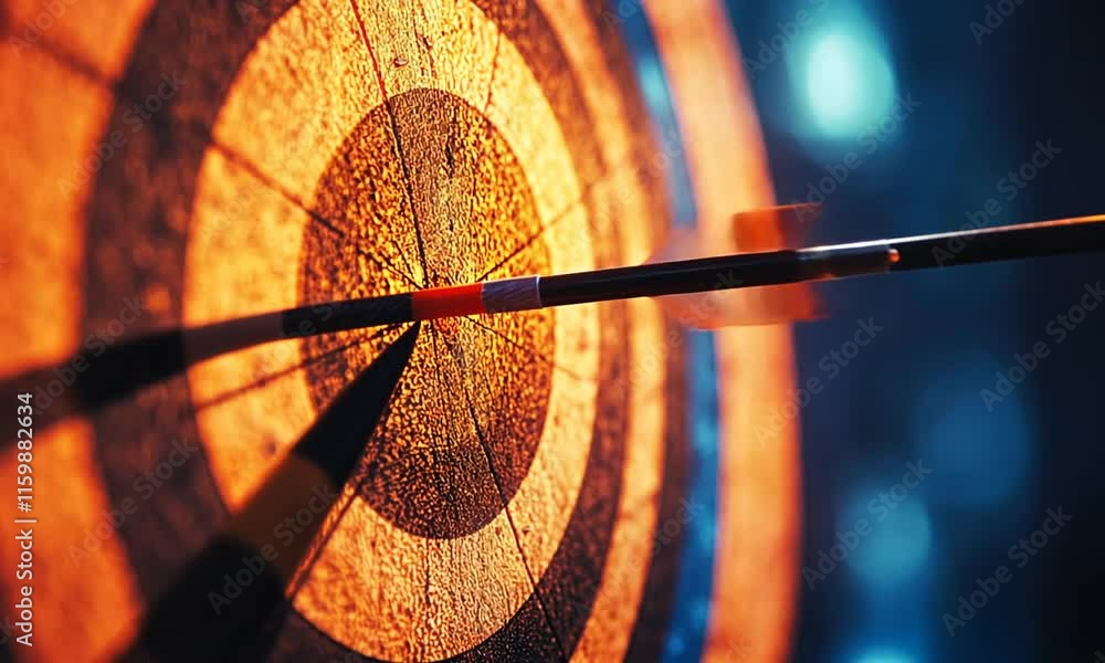 Poster a close-up of a dartboard with an arrow striking the bullseye.