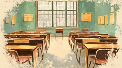 A nostalgic card featuring vintage-style classroom furniture and an appreciation message 