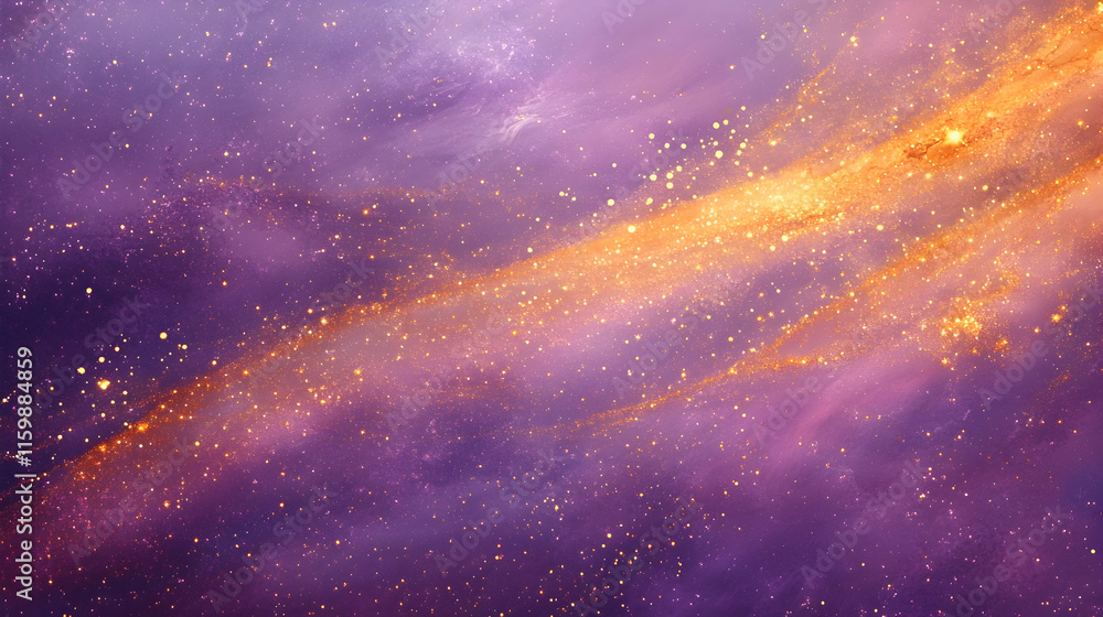 Poster abstract soft golden rays spreading across a muted lavender background with glowing nebula textures 