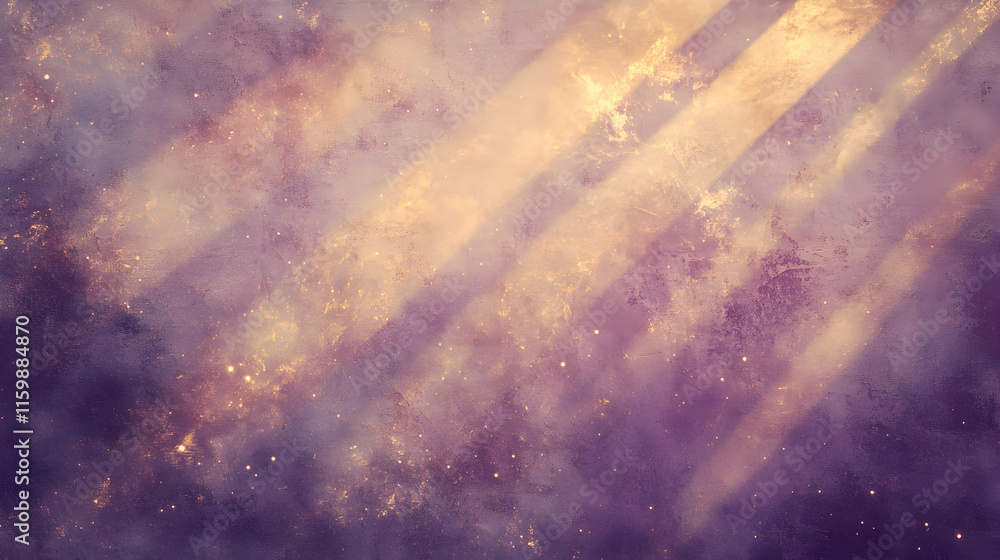 Poster abstract soft golden rays spreading across a muted lavender background with glowing nebula textures 
