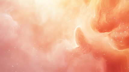 Fototapeta premium Abstract swirling amber clouds on a muted pink background with glowing nebula textures and gentle shimmering highlights