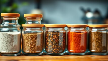 Colorful Spice Jars - Natural Cooking Ingredients - AI Photo