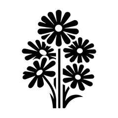Classic And Natural Daisy Flower Icon Vector In Monochrome, Emphasizing The Aesthetic Appeal Of Garden Blooms With A Refined Botanical Silhouette.