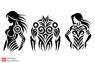 Fototapeta premium Set of Tribal Figure Designs with Abstract Patterns and Curves
