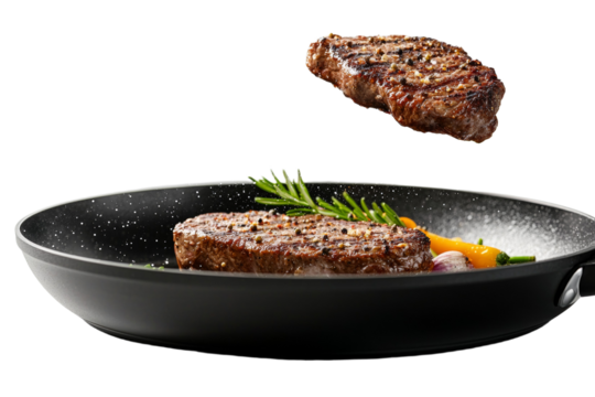 A steak is being cooked on a grill and is about to be flipped
