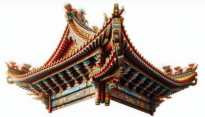 Chinese new year A perspective view of a traditional Asian temple roof with rich red and yellow tile patterns, intric1