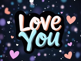 Naklejka premium Love You Hand-drawn Typography with Heart Elements on Blurred Background