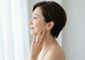 美しい40代アジア人女性の横顔ポートレート	
