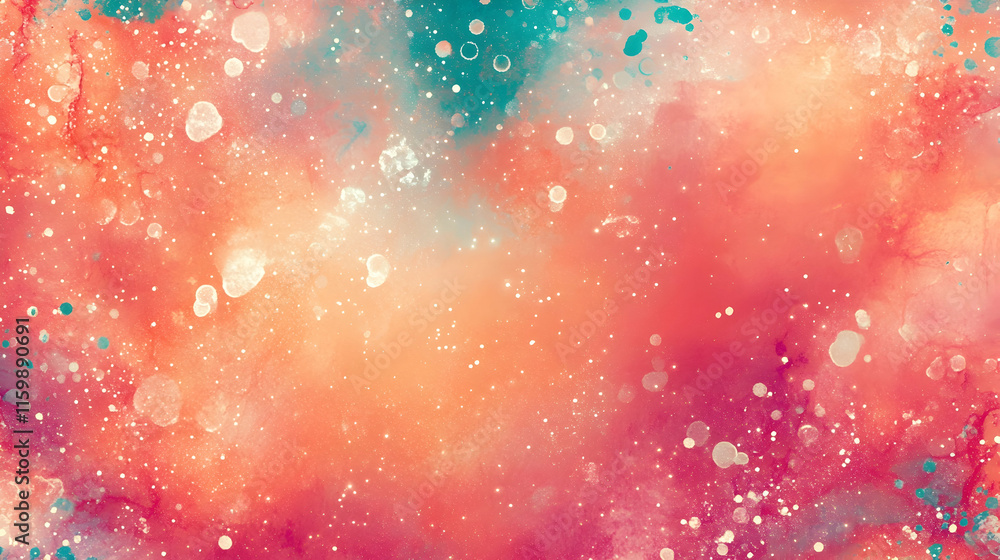 Aufkleber abstract vibrant teal clusters scattered on a coral pink background with glowing nebula patterns and