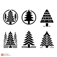 Obraz premium Set of Pine Tree Vector Illustrations for Christmas and Nature Designs