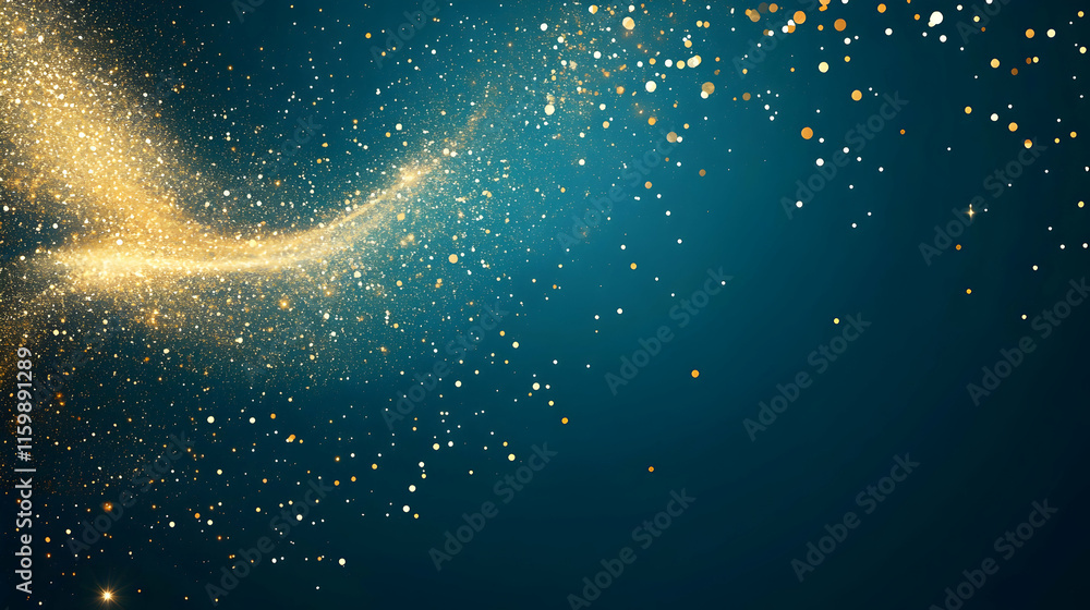 Canvas Prints radiant abstract background of golden dust spiraling on a dark teal backdrop with glowing nebula eff