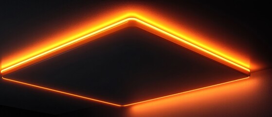 Orange neon light frame on dark background.