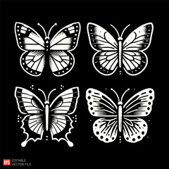 Obraz premium Set of Butterfly Sketch Designs with Intricate Patterns on Black Background