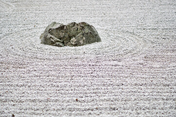 large stone in Japanese zen garden