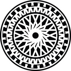 mandala a black circular vector illustration with concentric rings containing geometric patterns