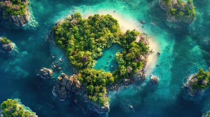 Obraz premium Aerial View of Lush Island Surrounded by Clear Water