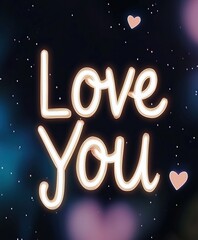 Naklejka premium Love You Glowing Text on Starry Night Background