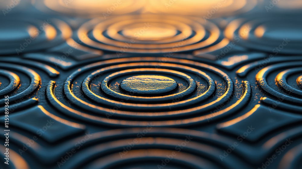 Poster textured circular patterns reflecting light create mesmerizing visual effect