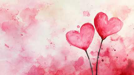 Romantic watercolor hearts symbolize love for Valentine's Day celebration. 