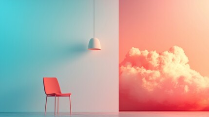 Minimalist interior with pastel hues and soft sunlight