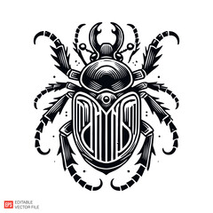Vector Set of Stylized Scarab Insects Illustrations in Black and White