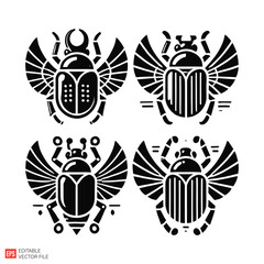 Obraz premium Vector Set of Stylized Scarab Insects Illustrations in Black and White