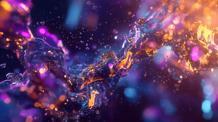 Abstract 3D Flowing Liquid-Like Wave Textures in Purple, Blue, and Gold Gradient illustration  background wallpaper

