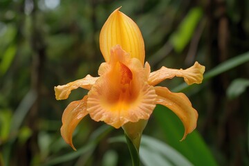 Close up of beautiful orchid flower blooming in the garden. 