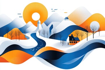 A stylized map of the IJsselmeer with its iconic landmarks and towns marked in a modern graphic design