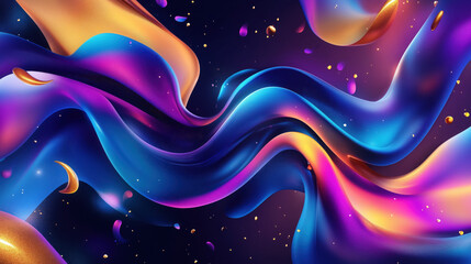 Abstract 3D Flowing Liquid-Like Wave Textures in Purple, Blue, and Gold Gradient illustration  background wallpaper


