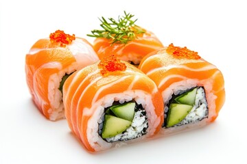 spring rolls with salmon gravlax and funchoza white background for restaurant menu online delivery 3