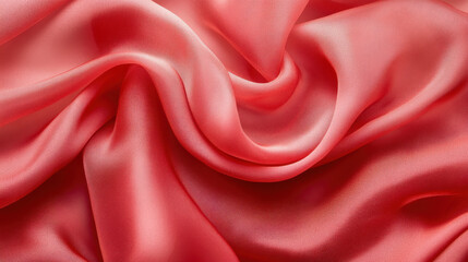 Obraz premium Draped coral-colored fabric. Luxurious silk texture. Smooth, elegant waves.