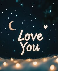 Fototapeta premium Romantic Love You Illustration with Lights and Crescent Moon