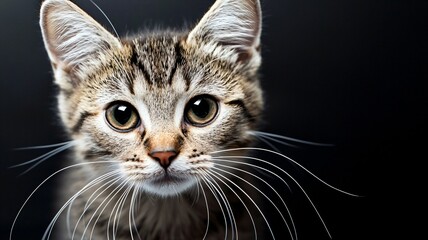 Curious cat portrait studio animal photography dark background close-up feline features