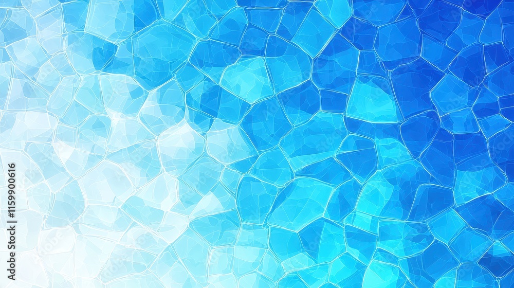 Poster abstract ocean waves in shades of blue and aqua with textured geometric patterns and soft gradient